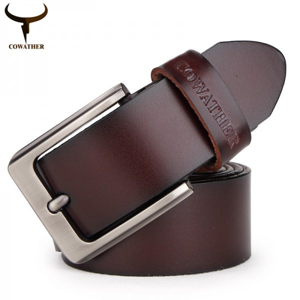 COWATHER 2016 mens cow genuine leather luxury strap male belts for men 3 colors cintos masculinos plate buckle free shipping