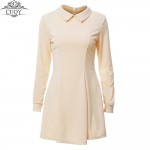 CUQY 2017 New Arrival Solid Cute Mini Ladies Dress Peter Pan Collar School Preppy Style Dresses Zipper Long Sleeve Mini Dresses