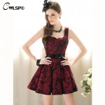 CWLSP 2016 New Casual Rose Printed Sleeveless Mini Women Ball Gown Dress Draped Hem Female Dress Free Shipping