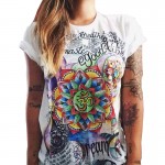 CWLSP 2017 Summer Colorful Printed T shirt Women Fashion Letter Short Sleeve O neck Chic Cotton T-shirts Female QL2115