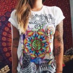 CWLSP 2017 Summer Colorful Printed T shirt Women Fashion Letter Short Sleeve O neck Chic Cotton T-shirts Female QL2115