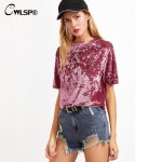 CWLSP Fashion Summer T Shirt Women Hot Sale Velvet O neck t-shirt Short Sleeve Women tee Top harajuku vetement femme QA1600