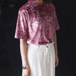 CWLSP Fashion Summer T Shirt Women Hot Sale Velvet O neck t-shirt Short Sleeve Women tee Top harajuku vetement femme QA1600