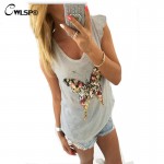 CWLSP Fashion T shirt Women Bling Sequined 3D Butterfly V-Neck Petal Sleeve Camisetas Mujer Casual Tee Shirt Femme QA1314