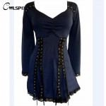 CWLSP Long Sleeve T shirt Women Plus Size 5XL Eyelets Ribbon Tied Up Fashion Women Camisas Femininas 2016 Tops Ropa Mujer QL2578