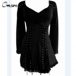 CWLSP Long Sleeve T shirt Women Plus Size 5XL Eyelets Ribbon Tied Up Fashion Women Camisas Femininas 2016 Tops Ropa Mujer QL2578