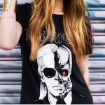 CWLSP Women LAGERFELD Letter T-shirt 2017 New Skull Printed Black Punk Cotton T Shirts Womens Tops Brand Plus Size Tee Top QA925