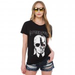 CWLSP Women LAGERFELD Letter T-shirt 2017 New Skull Printed Black Punk Cotton T Shirts Womens Tops Brand Plus Size Tee Top QA925