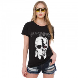 CWLSP Women LAGERFELD Letter T-shirt 2017 New Skull Printed Black Punk Cotton T Shirts Womens Tops Brand Plus Size Tee Top QA925