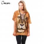 CWLSP Women T Shirt 3D Lion Hollow Out Cross Tied up Halter Collar Long Tshirt Dress harajuku novelty moda coreana feminina