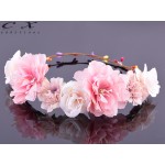 CXADDITIONS Rose Carnations Peony Flower Halo Bridal Floral Crown Hair Band Wreath Mint Head Wreath Wedding Headpiece Bridesmaid