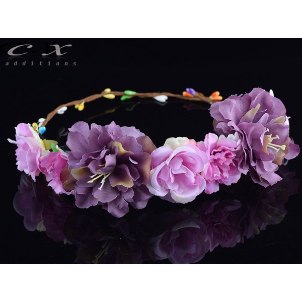 CXADDITIONS Rose Carnations Peony Flower Halo Bridal Floral Crown Hair Band Wreath Mint Head Wreath Wedding Headpiece Bridesmaid