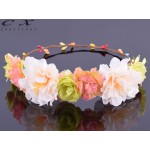CXADDITIONS Rose Carnations Peony Flower Halo Bridal Floral Crown Hair Band Wreath Mint Head Wreath Wedding Headpiece Bridesmaid