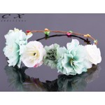 CXADDITIONS Rose Carnations Peony Flower Halo Bridal Floral Crown Hair Band Wreath Mint Head Wreath Wedding Headpiece Bridesmaid