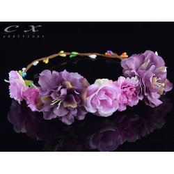 CXADDITIONS Rose Carnations Peony Flower Halo Bridal Floral Crown Hair Band Wreath Mint Head Wreath Wedding Headpiece Bridesmaid
