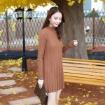Cansual Women Autumn Knit Dresses 2016 Long Sleeve Tropical Long sweater Dress Solid Hedging Black Dresses