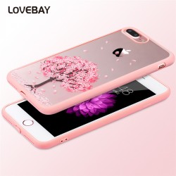 Cartoon Cat Cherry Tree Pattern Phone Case For iPhone 7 7 Plus 6 6s Plus 5 5s SE 5C 4 4S Hard Transparent Flowers Back Cover