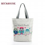Cartoon Owl Print Casual Tote Lady Canvas Beach Bag Female Handbag Large Capacity Daily Use  Women Single Shoulder Shopping Bags