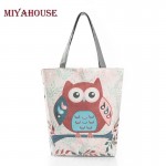 Cartoon Owl Print Casual Tote Lady Canvas Beach Bag Female Handbag Large Capacity Daily Use  Women Single Shoulder Shopping Bags