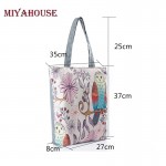 Cartoon Owl Print Casual Tote Lady Canvas Beach Bag Female Handbag Large Capacity Daily Use  Women Single Shoulder Shopping Bags