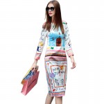 Casual Dress 2016 Summer New Fashion Dresses Full Sleeve Fresh Graffiti Letters Print Designer Dress For Women