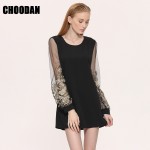 Casual Dress Women Elegant Embroidery Lantern Sleeve Retro Dresses 2018 Korean Patchwork Short Mini Ladies Clothing Plus Size
