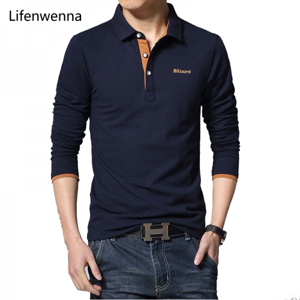 Casual Polo Shirt Men Fashion Letter Print Long-Sleeve Men's Polos New Arrival Fashion Brand Polo Shirts Man Hot-Sale Slim Polos