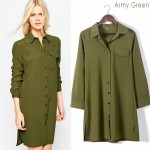 Casual Shirt Dress Spring 2017 European Fashion Style Army Green Collar Long Sleeve Dress Women Plus Size Dresses New Arrivals