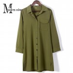 Casual Shirt Dress Spring 2017 European Fashion Style Army Green Collar Long Sleeve Dress Women Plus Size Dresses New Arrivals