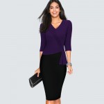 Casual Wear To Work Sheath Slim Bodycon Office Lady Dress Spring Autumn Women Elegant V Neck Patchwork Pencil Dress HB333