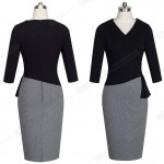 Casual Wear To Work Sheath Slim Bodycon Office Lady Dress Spring Autumn Women Elegant V Neck Patchwork Pencil Dress HB333