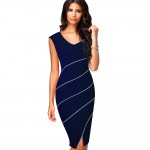 Casual Women Sheath Fitted Sleeveless Bodycon Pencil Dress Elegant Classic V Neck Split Summer Dress EB365