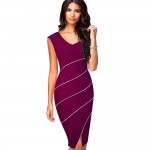 Casual Women Sheath Fitted Sleeveless Bodycon Pencil Dress Elegant Classic V Neck Split Summer Dress EB365