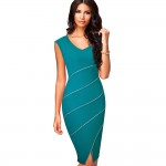 Casual Women Sheath Fitted Sleeveless Bodycon Pencil Dress Elegant Classic V Neck Split Summer Dress EB365