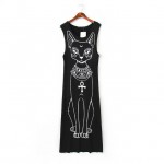 Celebrity Retro Dresses Trendy Women Ancient Egypt Cat Star Print Casual Slim Crewneck Sleeveless Long Tank Dress Black