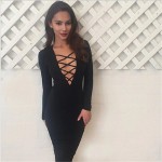 Chafferer Autumn Front Lace Up Sexy Dresses Long Sleeve Plus Size Evening Party Nightclubs Dress Women Cheap Clothes China
