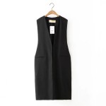 Chalecos Mujer 2017 Side Split Black White Lang Zwart Vest Women Long Sleeveless Blazer Lapel Collar Waistcoat Gilet Femme