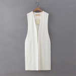 Chalecos Mujer 2017 Side Split Black White Lang Zwart Vest Women Long Sleeveless Blazer Lapel Collar Waistcoat Gilet Femme