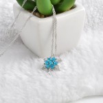Charm Vintage lady Blue Crystal Snowflake Zircon Flower Silver Necklaces & Pendants Jewelry for Women Free Shipping