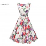 Charmian Elegant 1950s Vintage Floral Print Sleeveless Round Neck Casual Party Swing Dress with Black Waist Belt Christmas Dress