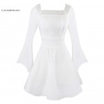 Charmian Women's Autumn Dress Victorian Gothic  Dress Casual Long Flare Sleeve Lace Dress Short Tunic Dress Vestidos