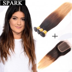 Cheap Malaysia Virgin Straight Hair With Lace Closure Wet Soft Lace Frontal Closure with Bundles Ombre Hair with Closure L