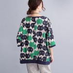 Cheerart Plus Size T Shirt Women Loose Cartoon Pattern Print Linen Cotton Korean Fashion Tops Autumn Tee Shirt Femme Clothing