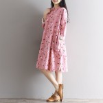 Cheongsam Chinese Traditional Dress 2017 Spring New Women Vintage Flower Printed Plate Buckle  Cotton Linen Dress Qipao Vestido