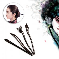 Chinese Classic Ancient Handmade Black Ebony Dish Made Wood Hairpin Hair Sticks