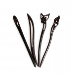 Chinese Classic Ancient Handmade Black Ebony Dish Made Wood Hairpin Hair Sticks