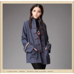 Chinese style Autumn Women Jackets Casual pure linen thickened Coat frog overcoat shell outer garment 2colors