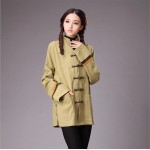 Chinese style Autumn Women Jackets Casual pure linen thickened Coat frog overcoat shell outer garment 2colors