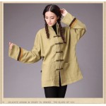 Chinese style Autumn Women Jackets Casual pure linen thickened Coat frog overcoat shell outer garment 2colors
