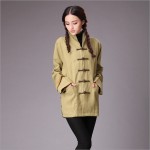 Chinese style Autumn Women Jackets Casual pure linen thickened Coat frog overcoat shell outer garment 2colors